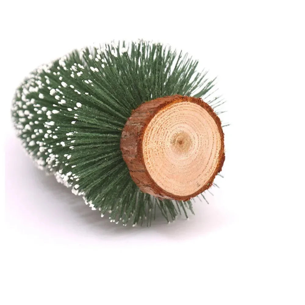 Mini Christmas Tree Decor with Snow Covered Pine DIY Ornaments Winter Snow Ornaments Trees for Xmas Party Home Party bar