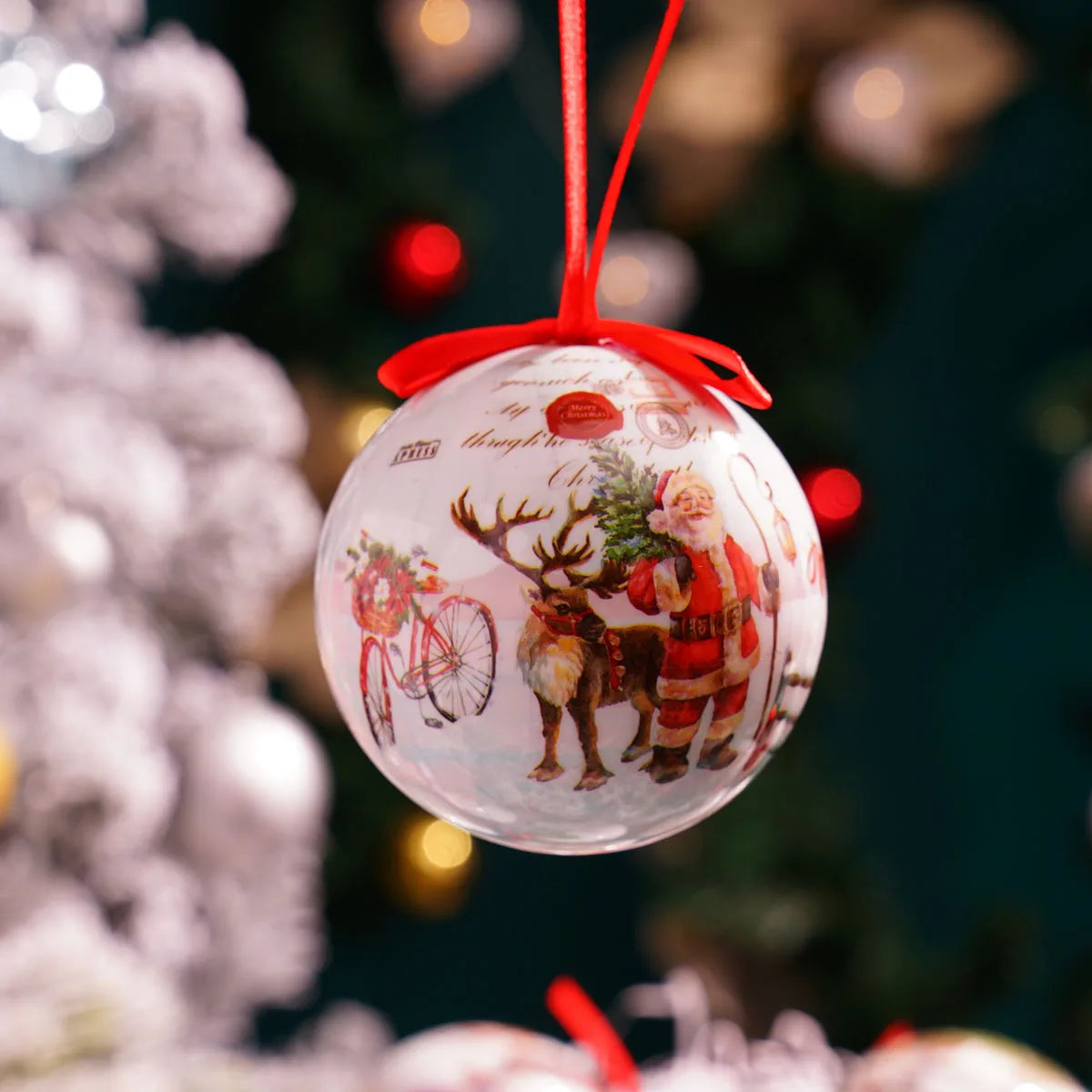 8cm 1pc Christmas Ball Decoration Xmas Tree Ornaments Pendant Elk Santa Snowman Pattern Hanging Balls Home New Year Gift Navidad