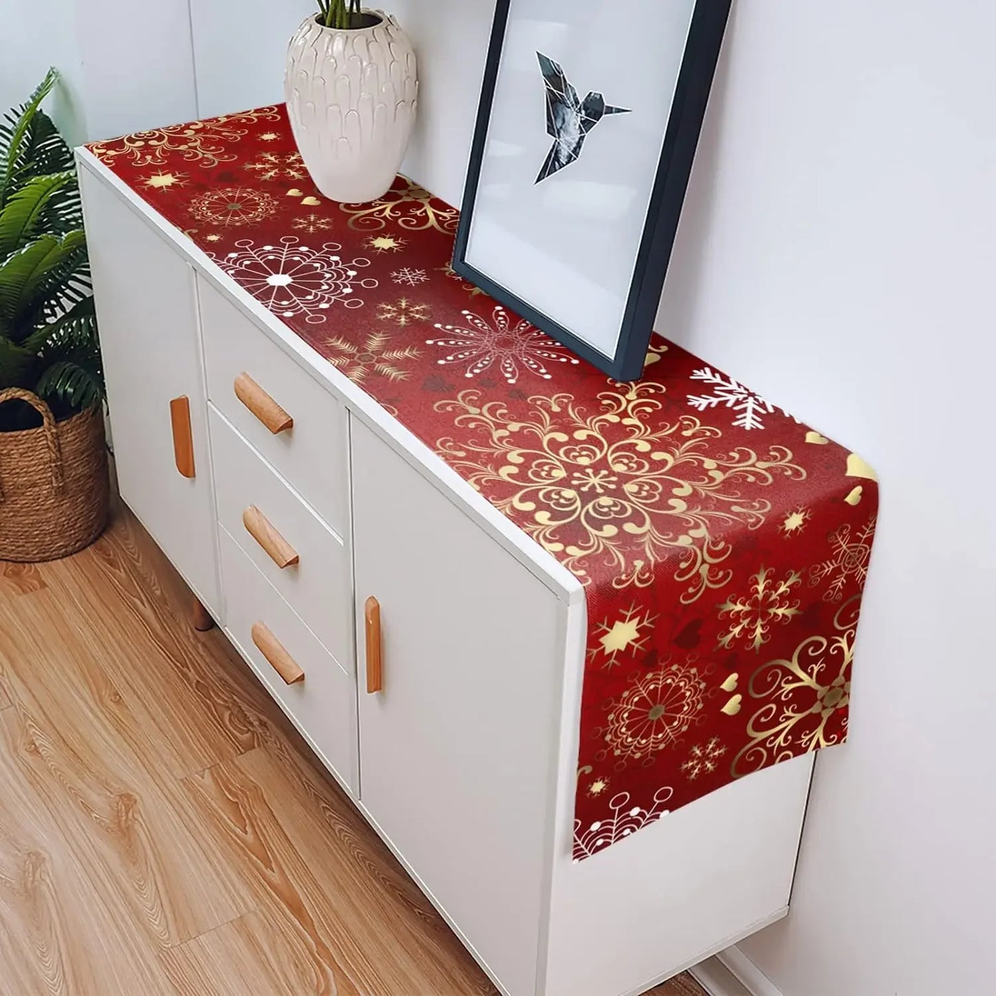 Christmas Snowflake Texture Linen Table Runners Dresser Scarves Decor Winter Xmas Dining Table Runners Navidad Decorations 2025