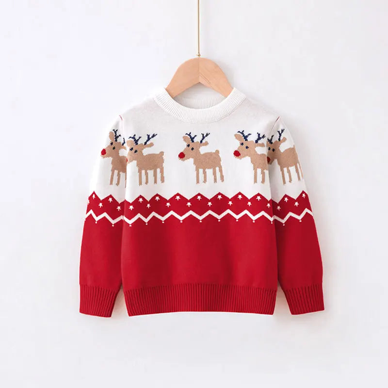 2024 Christmas Sweatshirts Winter Boy Girl Print Knit Sweater Pullover Cotton Clothes Autumn Kids Slouchy Soft Clothing Knitwear