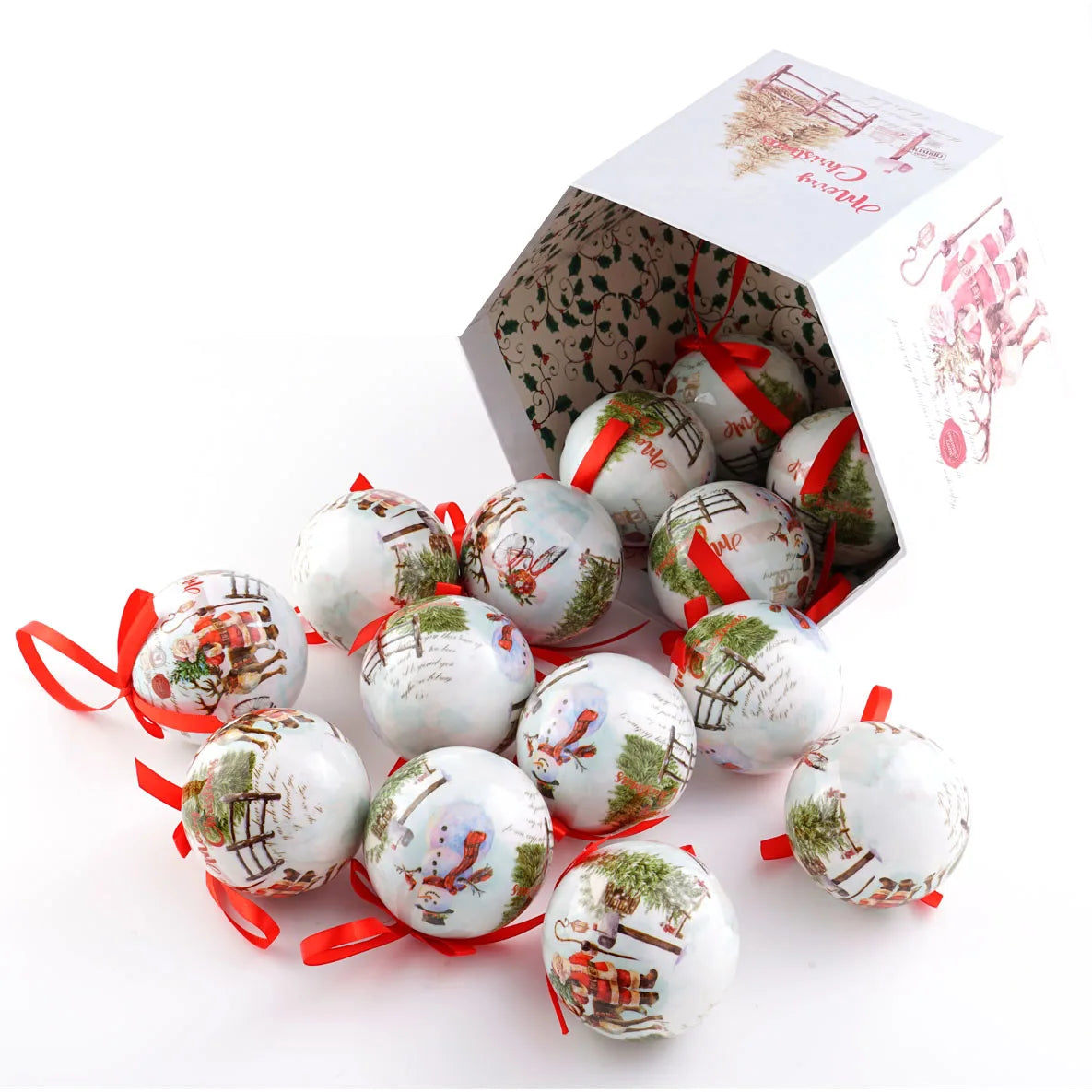 8cm 1pc Christmas Ball Decoration Xmas Tree Ornaments Pendant Elk Santa Snowman Pattern Hanging Balls Home New Year Gift Navidad