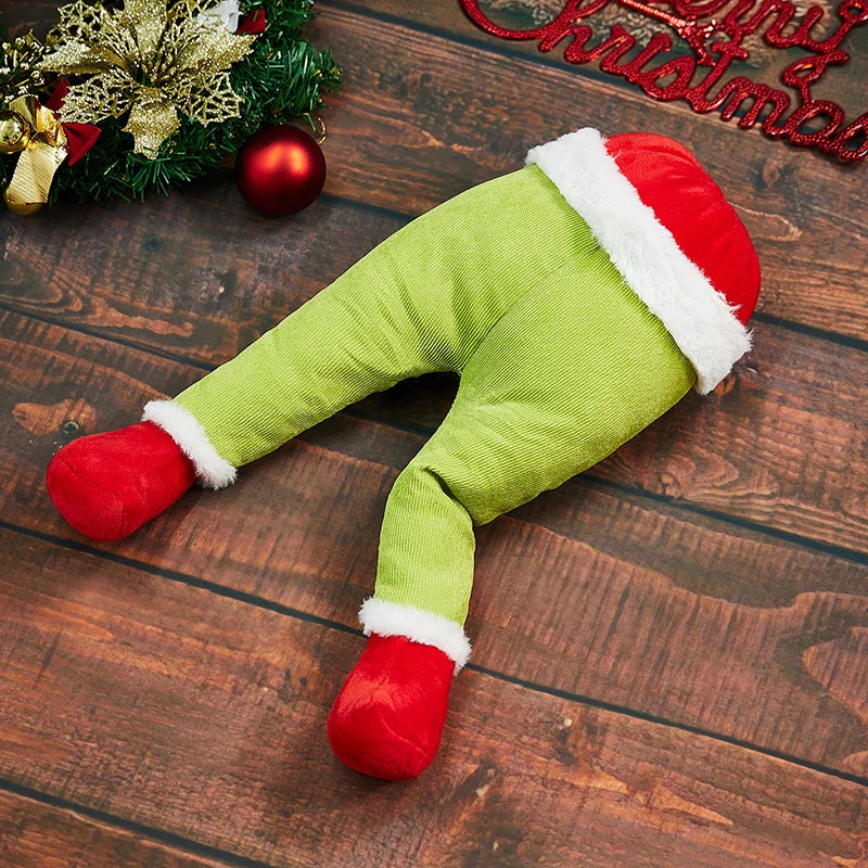 Christmas Tree Thief Garland Prosthetic Leg Jolly Santa Claus Wreath Decoration for Fireplaces/Door/Garden/Yard Hanging Pendant