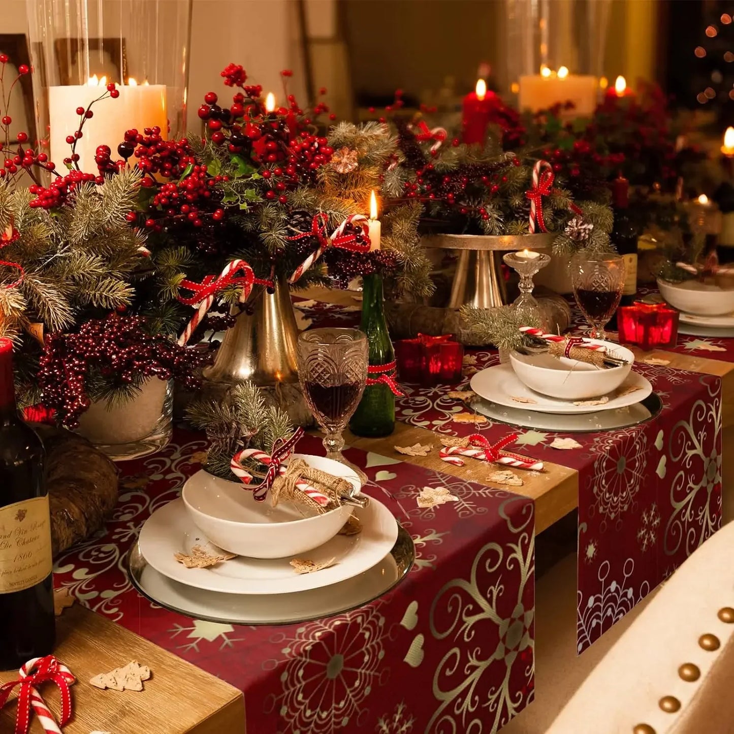 Christmas Snowflake Texture Linen Table Runners Dresser Scarves Decor Winter Xmas Dining Table Runners Navidad Decorations 2025