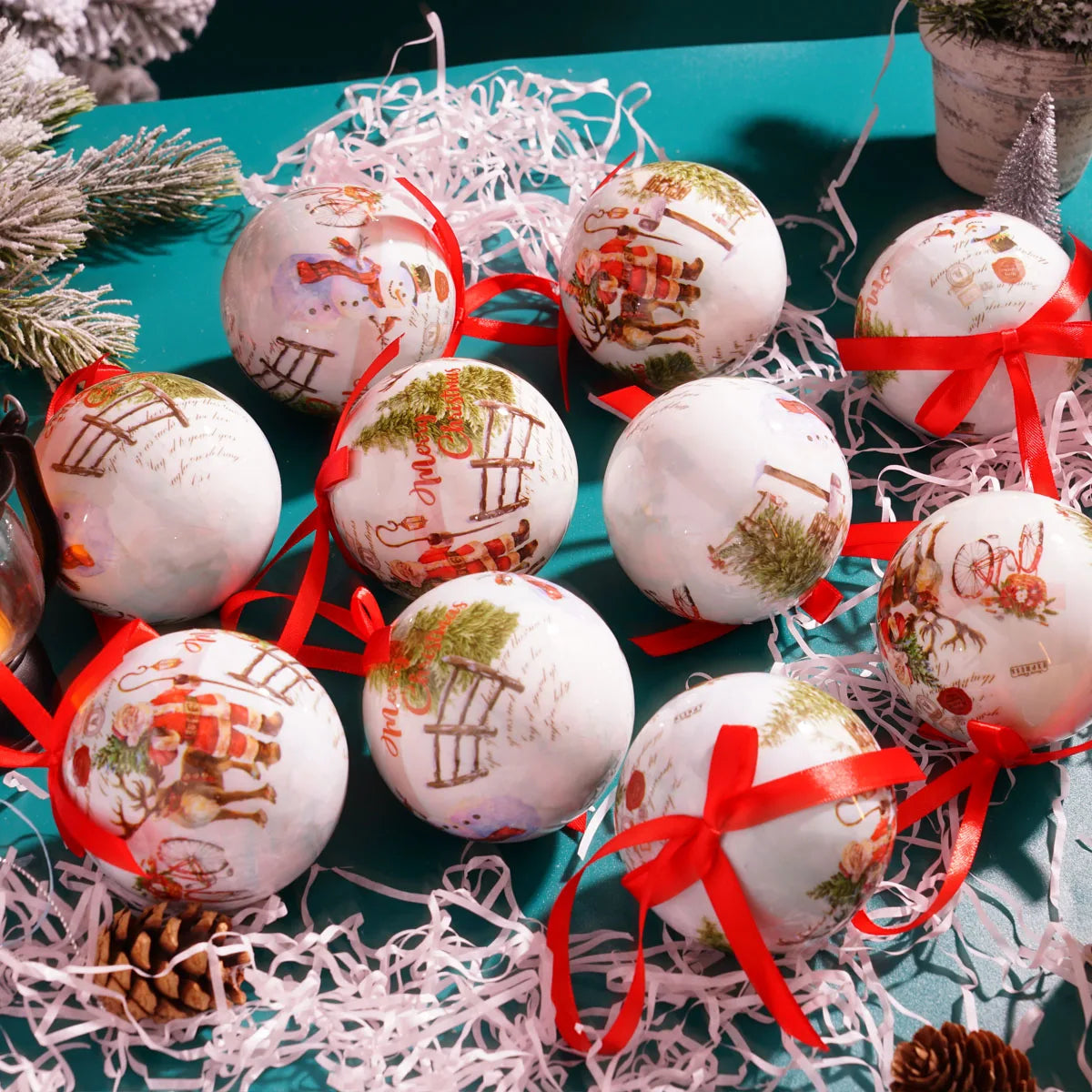 8cm 1pc Christmas Ball Decoration Xmas Tree Ornaments Pendant Elk Santa Snowman Pattern Hanging Balls Home New Year Gift Navidad