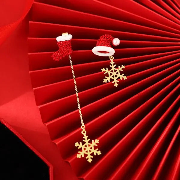 New Design Moving Santa Claus Tassel Dangle Earrings for Women Christmas Tree Snowflake Asymmetric Long Earring New Year Jewelry