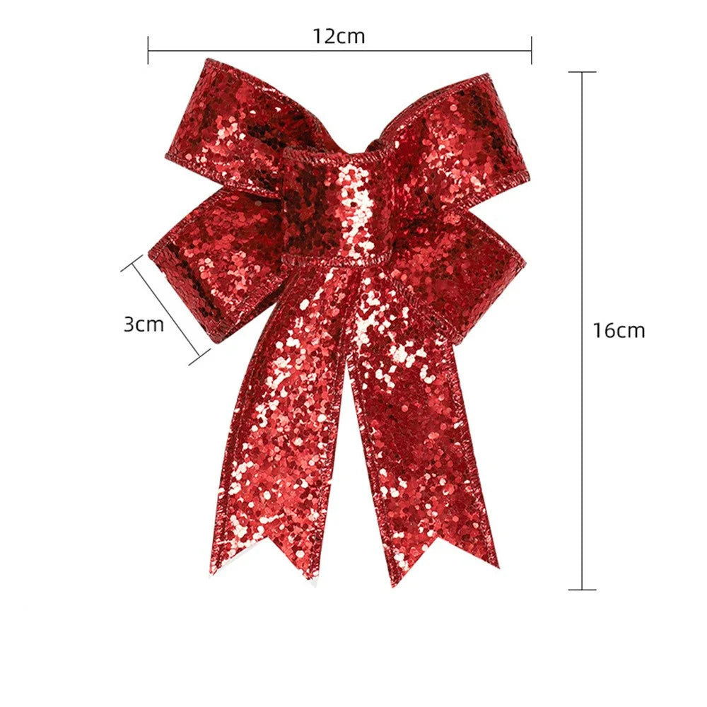Christmas Bow Decoration Velvet Red Bow Knot Baubles Hanging Ornaments DIY Xmas Trees Pendant For Holiday Home Party Decorations