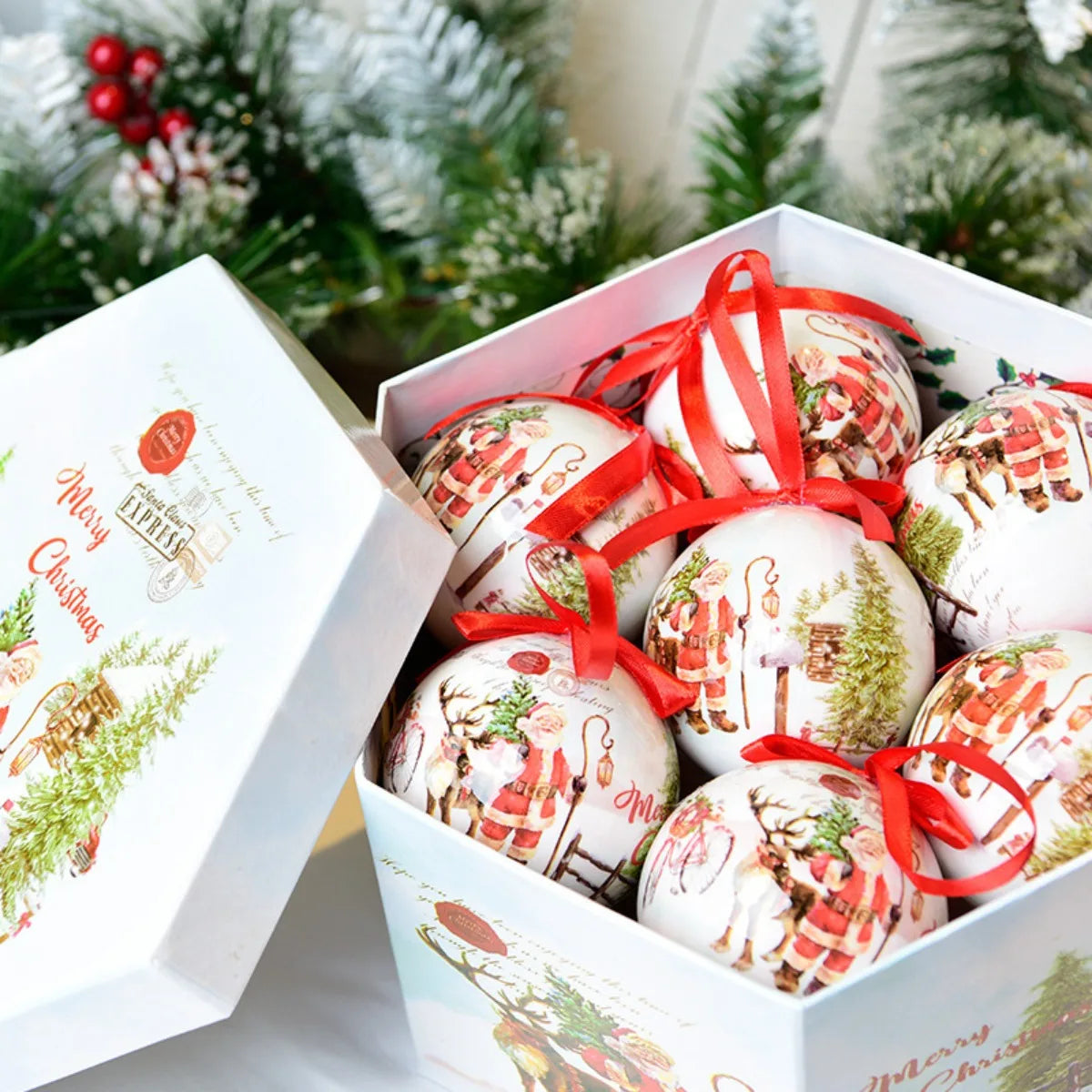 8cm 1pc Christmas Ball Decoration Xmas Tree Ornaments Pendant Elk Santa Snowman Pattern Hanging Balls Home New Year Gift Navidad