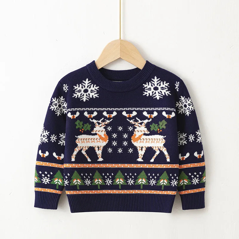 2024 Christmas Sweatshirts Winter Boy Girl Print Knit Sweater Pullover Cotton Clothes Autumn Kids Slouchy Soft Clothing Knitwear