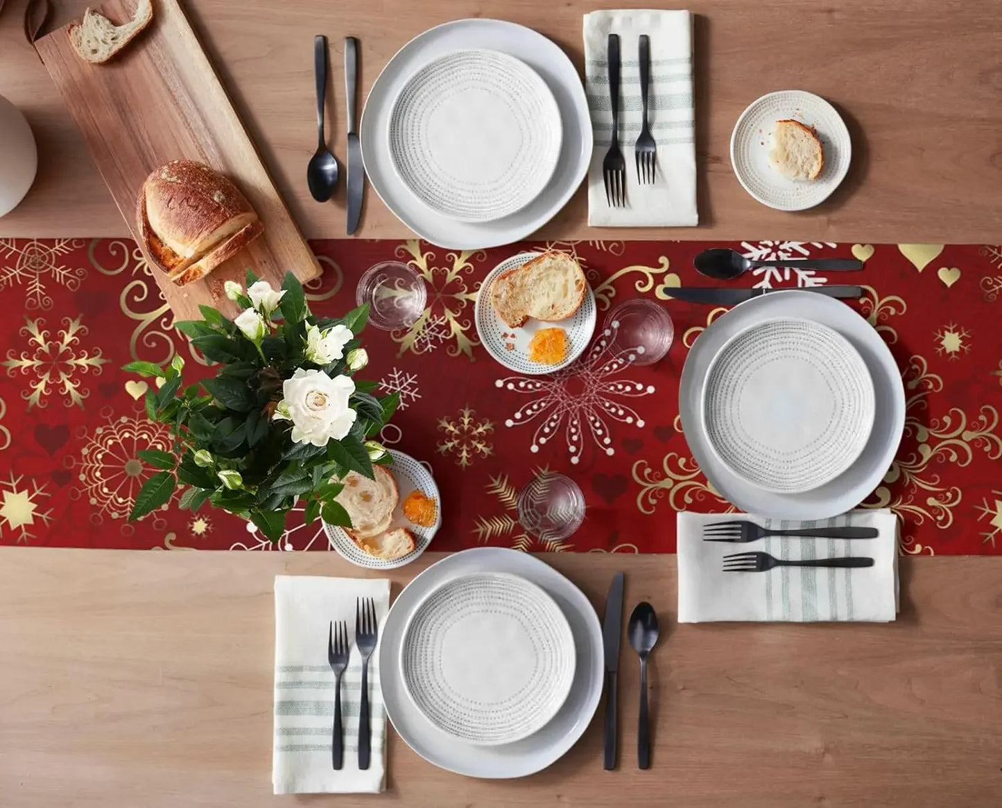 Christmas Snowflake Texture Linen Table Runners Dresser Scarves Decor Winter Xmas Dining Table Runners Navidad Decorations 2025