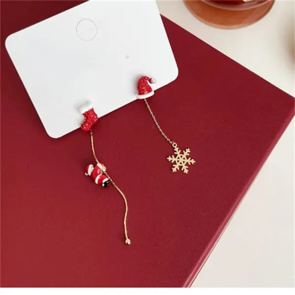 New Design Moving Santa Claus Tassel Dangle Earrings for Women Christmas Tree Snowflake Asymmetric Long Earring New Year Jewelry