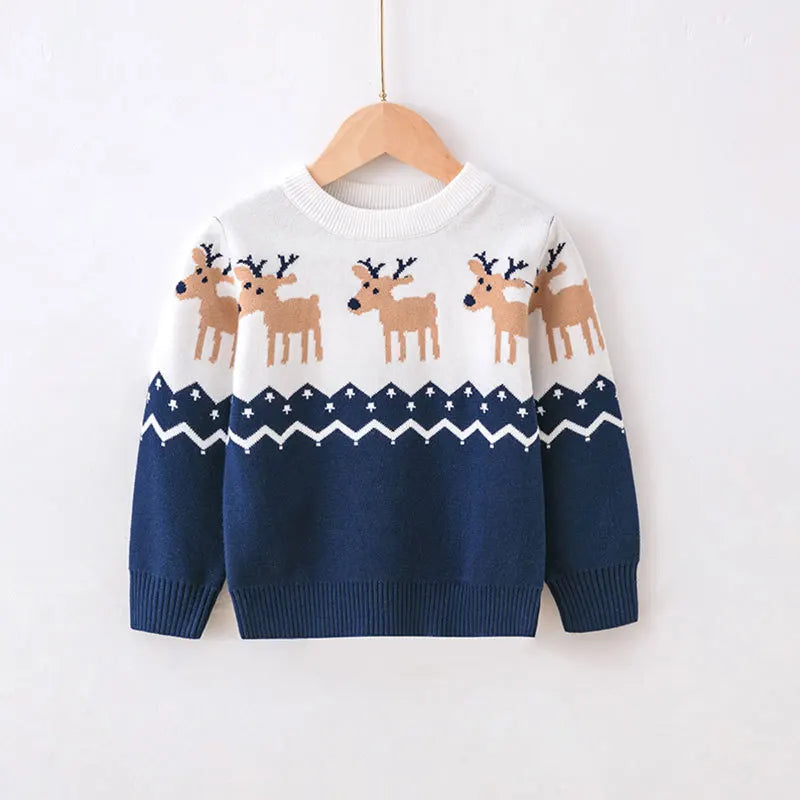 2024 Christmas Sweatshirts Winter Boy Girl Print Knit Sweater Pullover Cotton Clothes Autumn Kids Slouchy Soft Clothing Knitwear