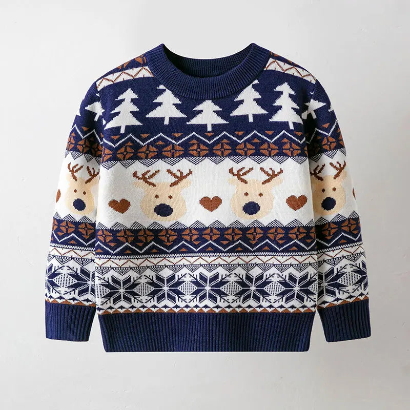 2024 Christmas Sweatshirts Winter Boy Girl Print Knit Sweater Pullover Cotton Clothes Autumn Kids Slouchy Soft Clothing Knitwear