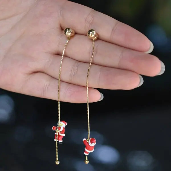 New Design Moving Santa Claus Tassel Dangle Earrings for Women Christmas Tree Snowflake Asymmetric Long Earring New Year Jewelry