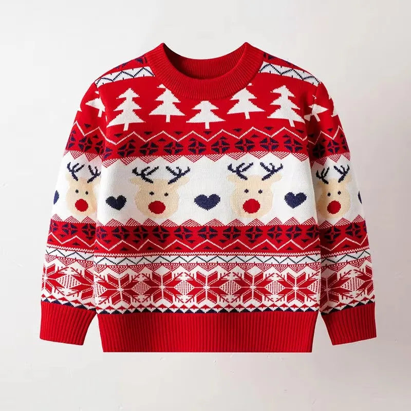 2024 Christmas Sweatshirts Winter Boy Girl Print Knit Sweater Pullover Cotton Clothes Autumn Kids Slouchy Soft Clothing Knitwear